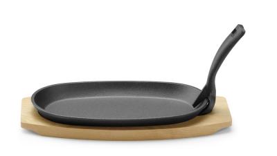 Pladanj od lijevanog željeza s drvenom podlogom i hvataljkom, HENDI, Crna, 280x140x(H)30mm