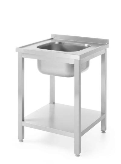 Sto sa jednostrukim sudoperom i policom - učvršćen šrafovima, dubina 600 mm, HENDI, Profi Line, Centrirano, 600x600x(H)850mm