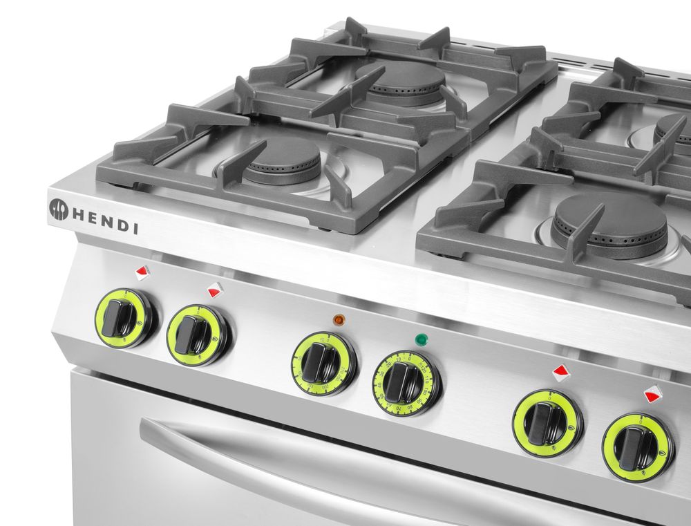 Gasni šporet sa 4 gorionika sa konvekcionom rernom GN 1/1, HENDI, Kitchen Line, 230V/3000W, 19kW, 800x722x(H)900mm
