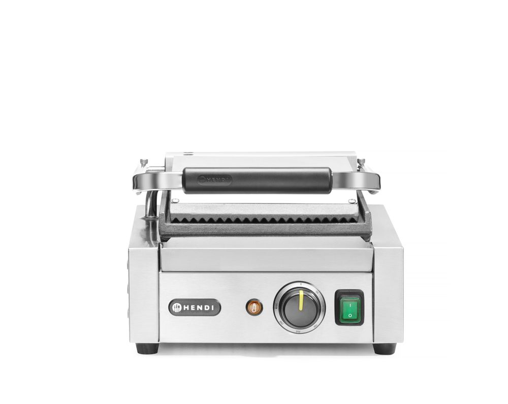 Kontaktni roštilj - jednostruki, HENDI, Rebrasti vrh i glatko dno, 230V/1800W, 310x375x(H)216mm