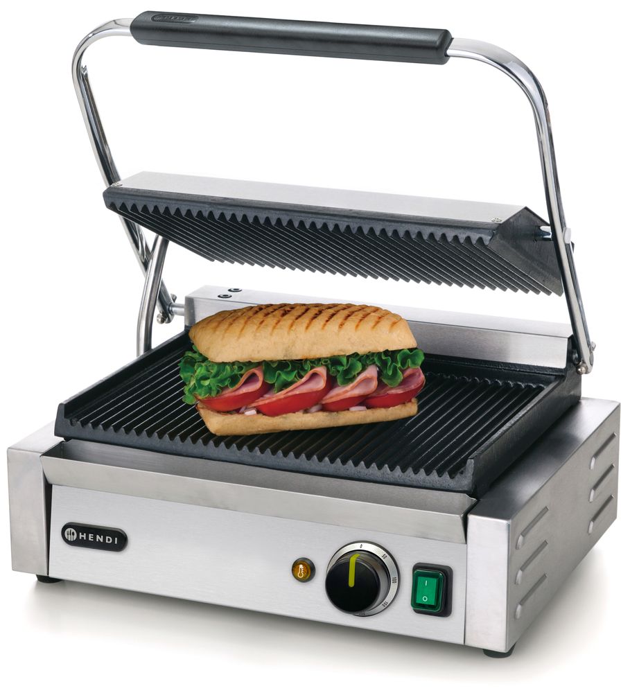 Kontaktni roštilj Panini, HENDI, Rebrasti vrh i dno, 230V/2200W, 430x375x(H)216mm