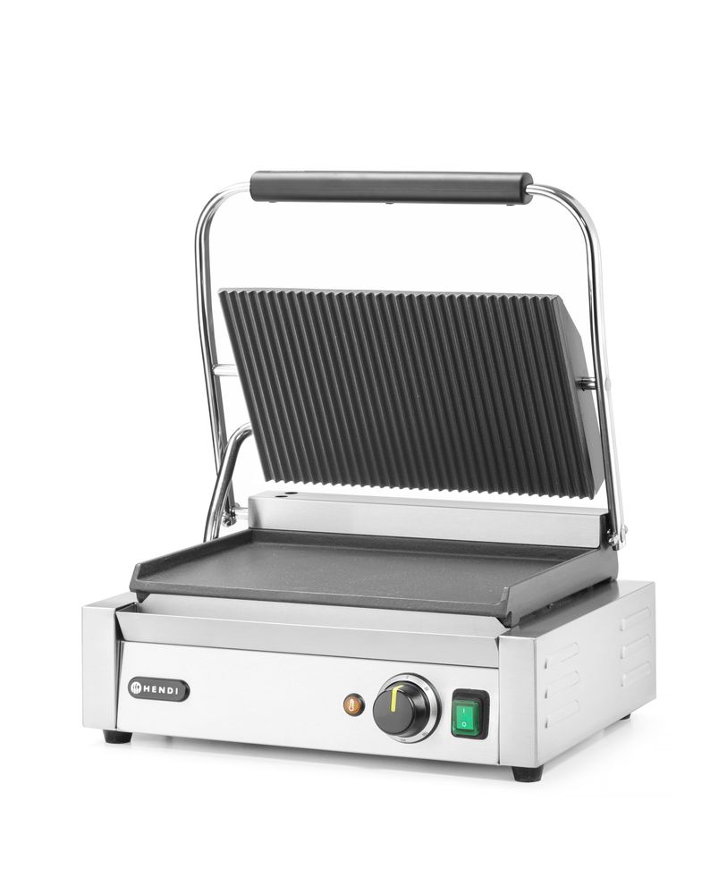 Kontaktni roštilj Panini, HENDI, Rebrasti vrh i glatko dno, 230V/2200W, 430x375x(H)216mm