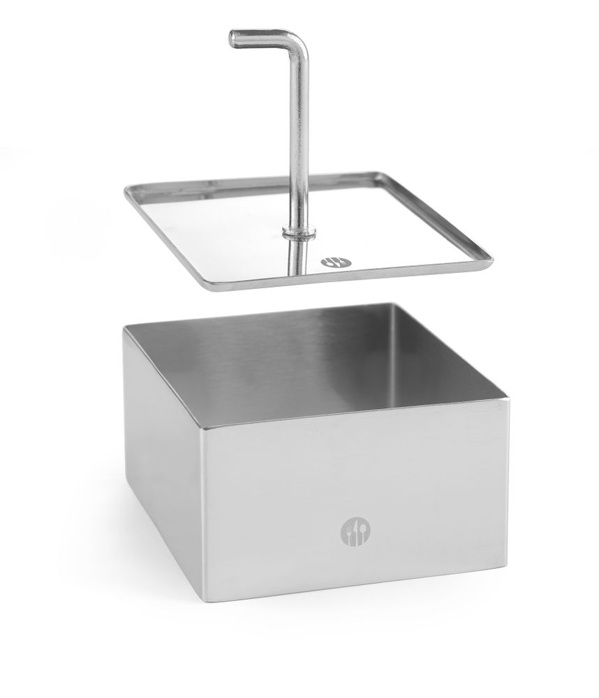 Četvrtasti kalup za hranu sa gnječilicom, HENDI, Kvadratni kalup za hranu, 80x80x(H)45mm