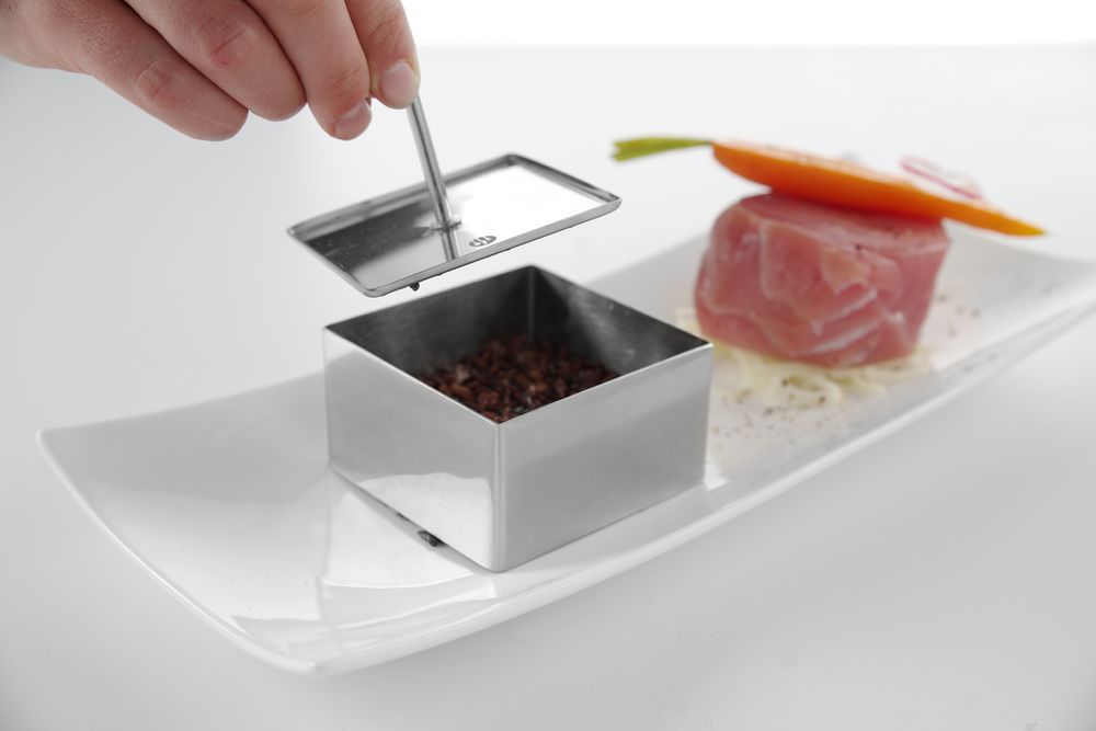 Četvrtasti kalup za hranu sa gnječilicom, HENDI, Kvadratni kalup za hranu, 80x80x(H)45mm