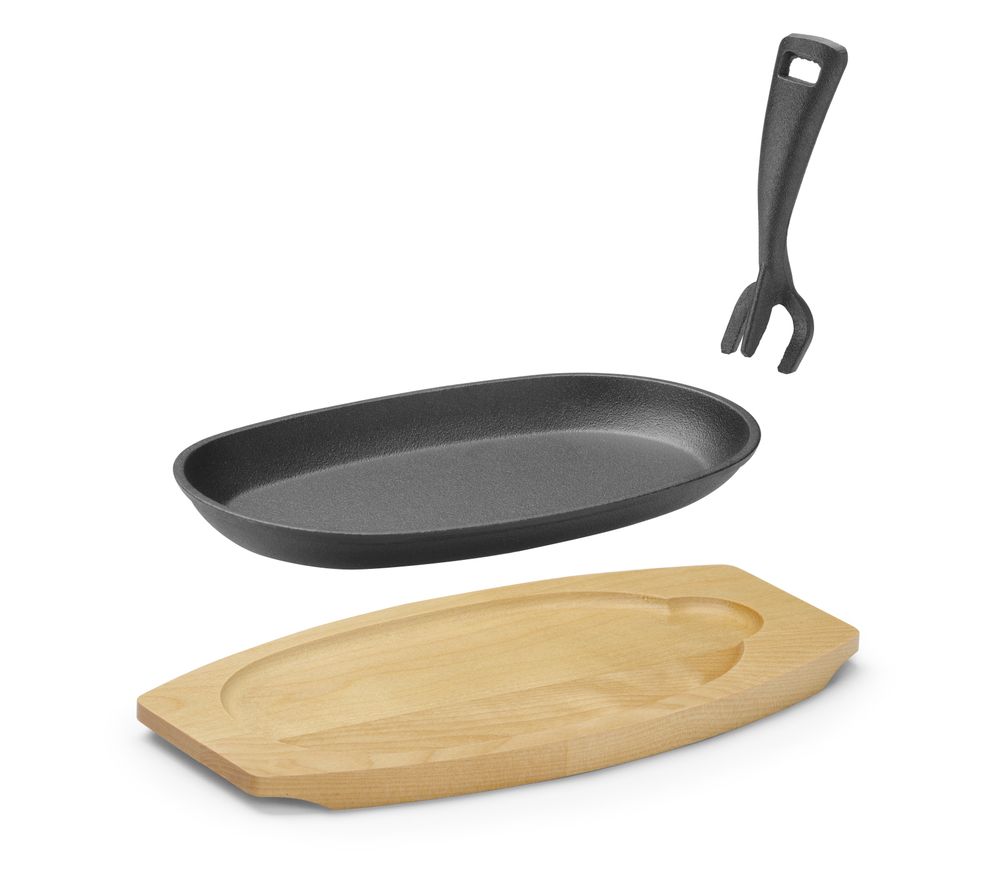Pladanj od lijevanog željeza s drvenom podlogom i hvataljkom, HENDI, Crna, 280x140x(H)30mm