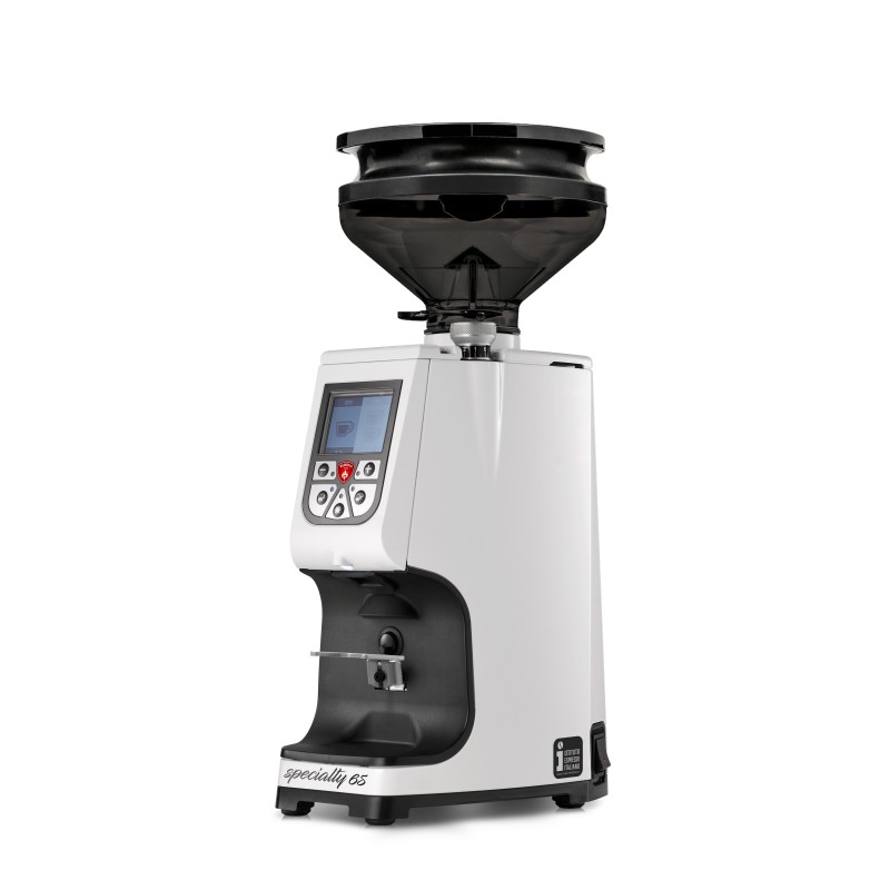 Eureka Atom Specialty 65 White Coffee Grinder - Elite - White - Blow Up Short Smoked Hopper - 110 V