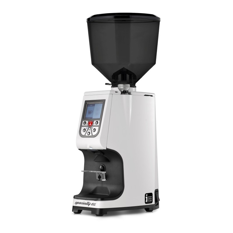 Eureka Atom Specialty 65 White Coffee Grinder - Elite - White - Tall Smoked Hopper - 110 V