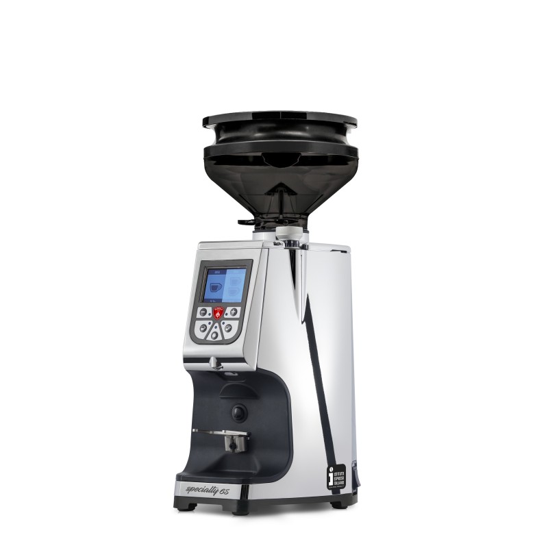 Eureka Atom Specialty 65 Chrome Coffee Grinder - Chrome - Blow Up Short Smoked Hopper - 110 V
