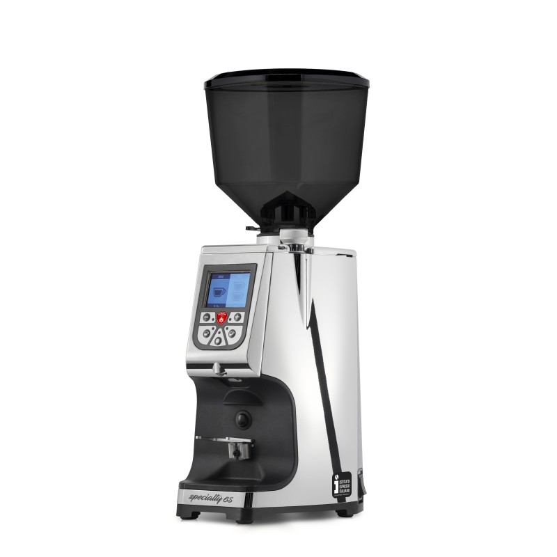 Eureka Atom Specialty 65 Chrome Coffee Grinder - Chrome - Tall Smoked Hopper - 220 V