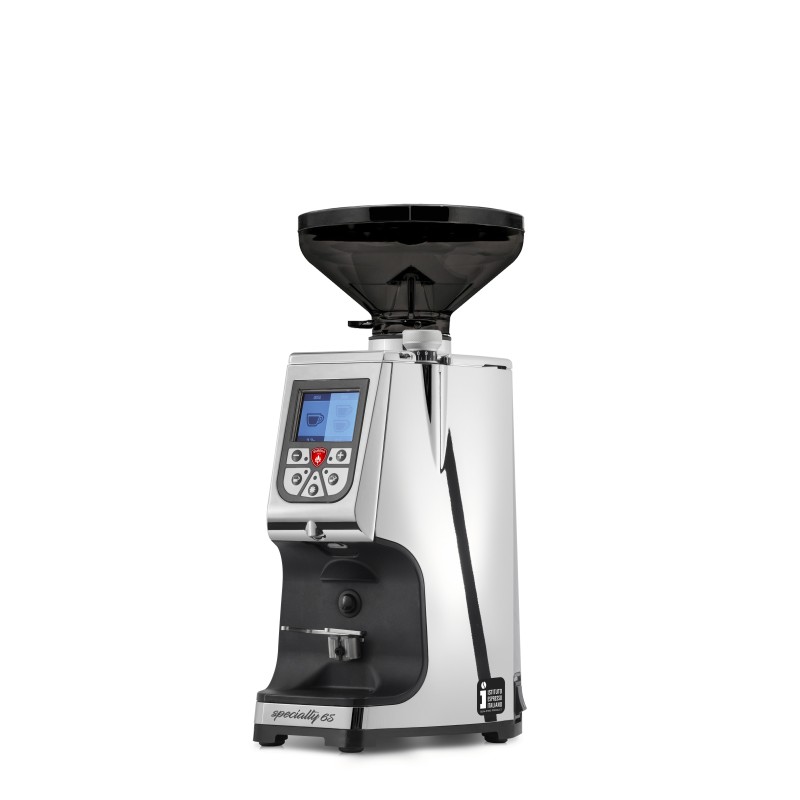 Eureka Atom Specialty 65 Chrome Coffee Grinder - Hardened Steel - Chrome - Short Smoked Hopper - 220 V