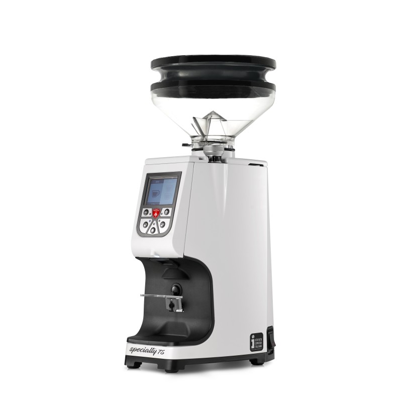 Eureka Atom Specialty 75 White Coffee Grinder - Premium - Hardened Steel - White - Blow Up Short Hopper - 220 V