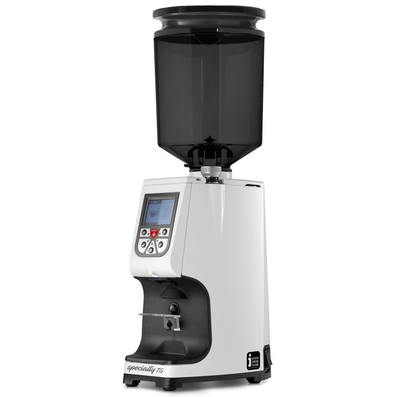 Eureka Atom Specialty 75 White Coffee Grinder - Premium - Hardened Steel - White - Blow Up Tall Smoked Hopper - 110 V