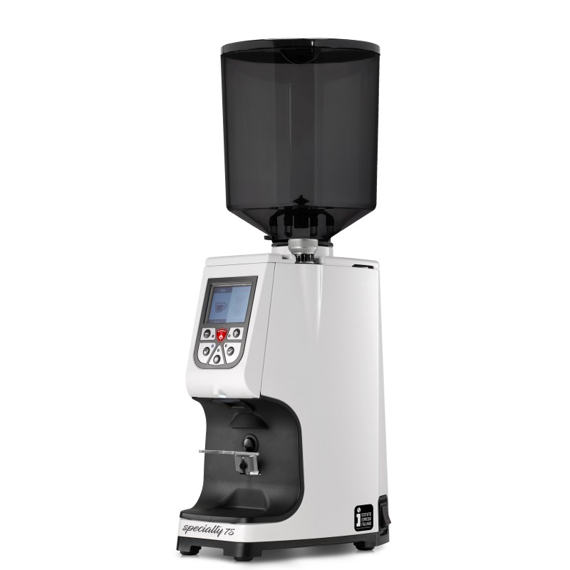 Eureka Atom Specialty 75 White Coffee Grinder - Premium - Hardened Steel - White - Tall Smoked Hopper - 220 V