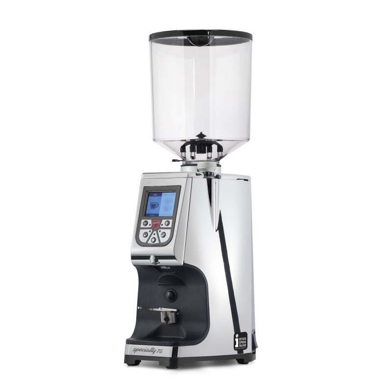 Eureka Atom Specialty 75 Chrome Coffee Grinder - Quiet Power - Diamond - Chrome - Tall Hopper - 220 V