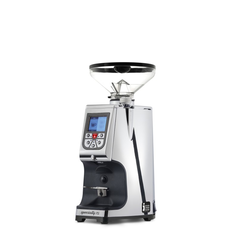 Eureka Atom Specialty 75 Chrome Coffee Grinder - Quiet Power - Red Speed - Chrome - Short Hopper - 110 V