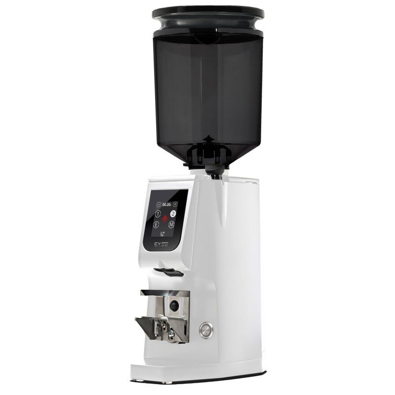 Eureka Atom Excellence 65 Coffee Grinder - Precision & Speed - Hardened Steel - White - Blow Up Tall Smoked Hopper - 220 V