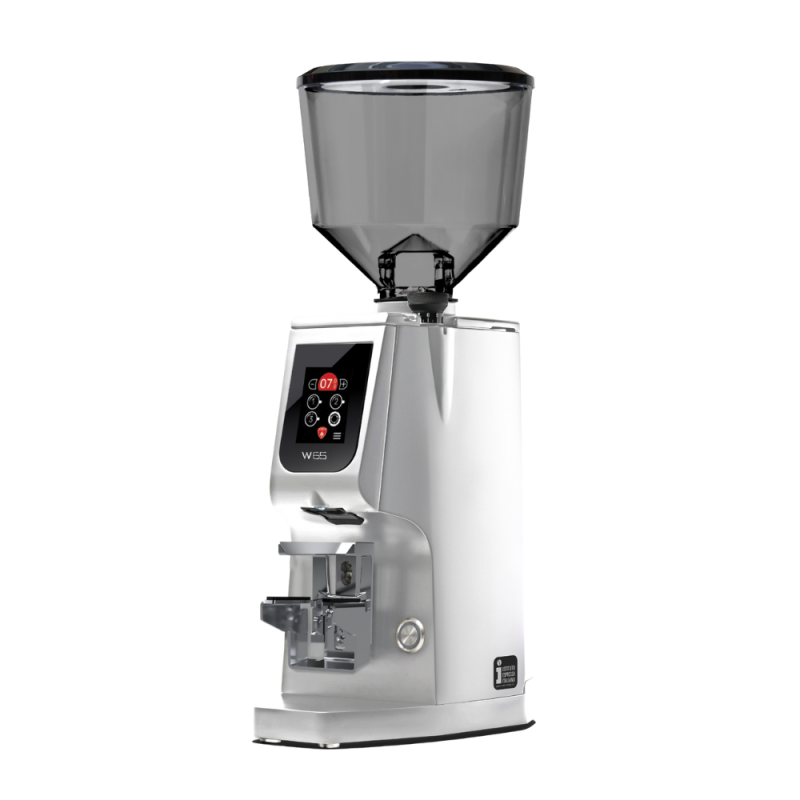 Eureka Atom W 65 Coffee Grinder - Precision & Efficiency - Hardened Steel - Chrome - Tall Smoked Hopper - 220 V