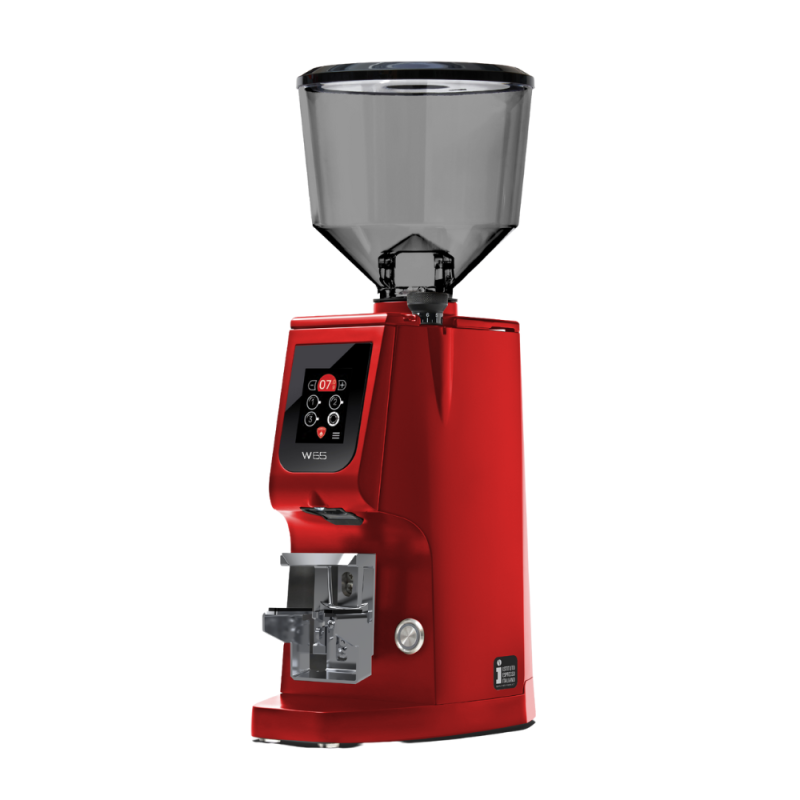 Eureka Atom W 65 Coffee Grinder - Precision & Efficiency - Red Speed - Red - Tall Smoked Hopper - 220 V