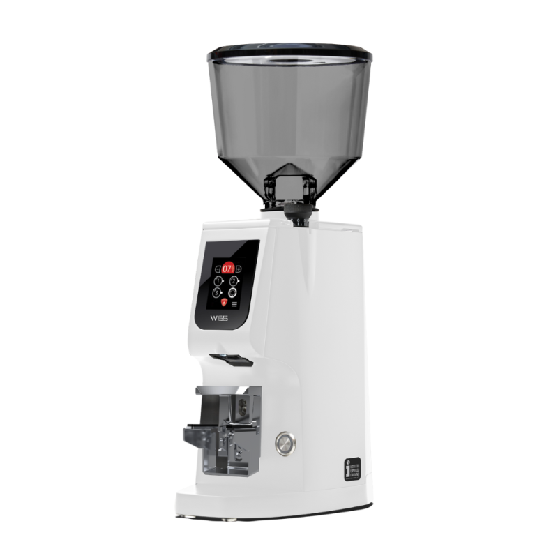 Eureka Atom W 65 Coffee Grinder - Precision & Efficiency - Red Speed - White - Tall Smoked Hopper - 220 V