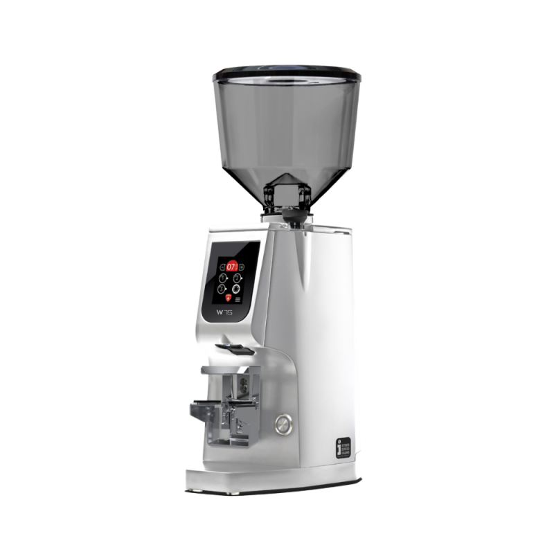 Eureka Atom W 75 Coffee Grinder - Advanced Grinding - Hardened Steel - Chrome - Tall Smoked Hopper - 220 V