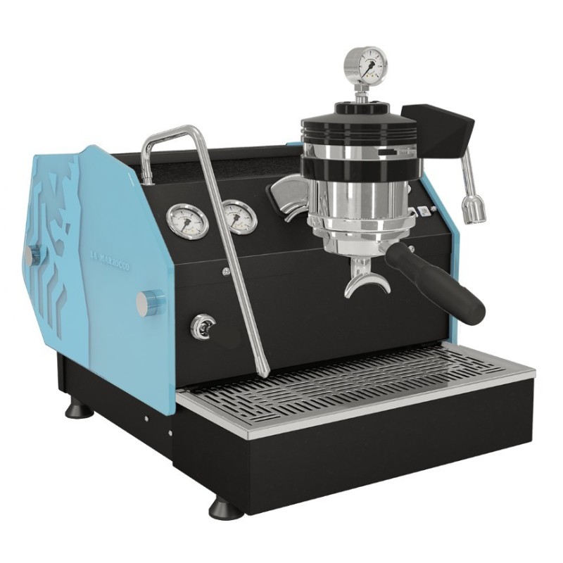 La Marzocco GS3 MP Flat Black Espresso Machine - Blue Glass Side Panels - 220 V