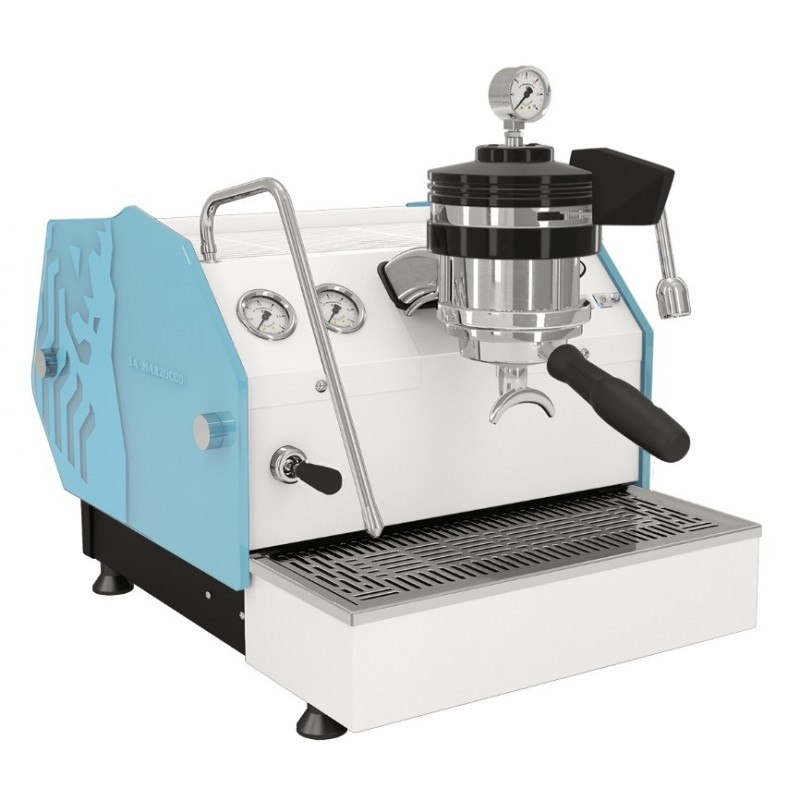 La Marzocco GS3 MP Flat White Espresso Machine - Blue Glass Side Panels - 220 V