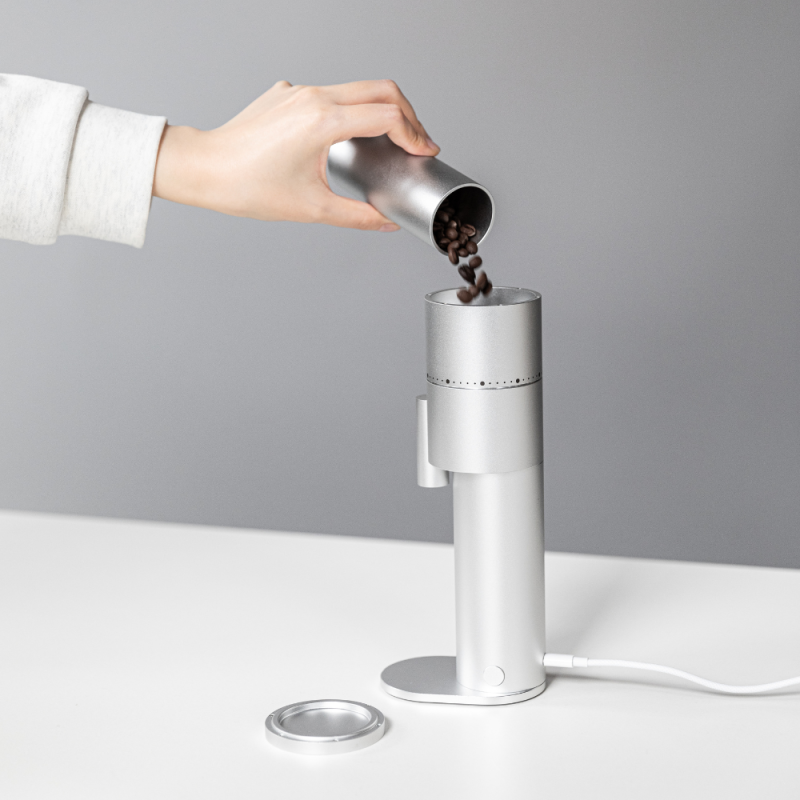 Option-O Lagom Mini 2 Coffee Grinder - Compact USB-C Power - Silver