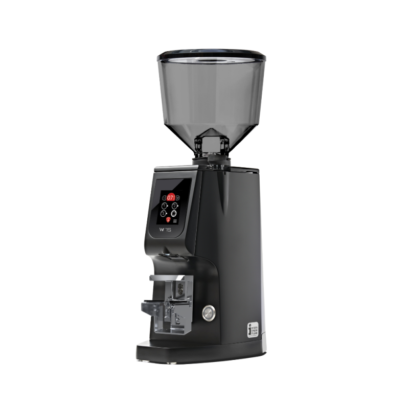 Eureka Atom W 75 Coffee Grinder - Advanced Grinding - Hardened Steel - Black - Blow Up Tall Smoked Hopper - 110 V