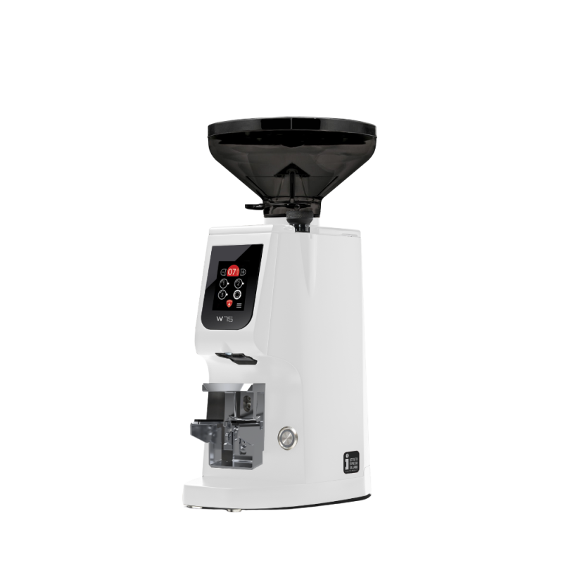 Eureka Atom W 75 Coffee Grinder - Advanced Grinding - Hardened Steel - White - Blow Up Short Smoked Hopper - 220 V
